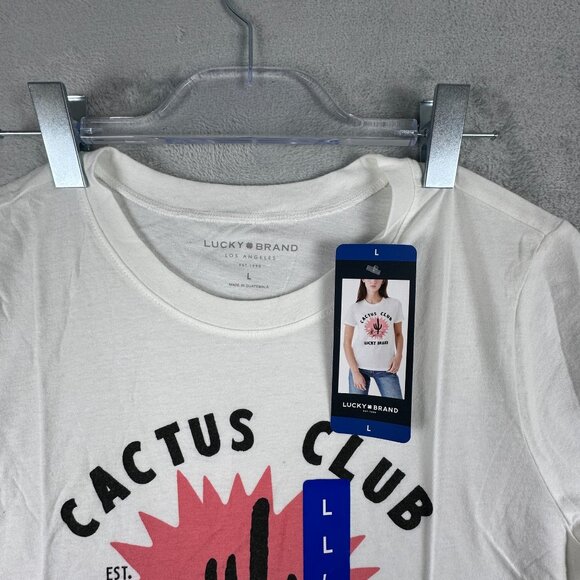 Lucky Brand Graphic T Shirt Top Crew Neck Cactus Club Womens White Size Large - Picture 8 of 11